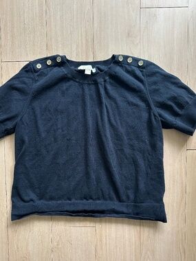 Michael Kors Black Short Sleeve Shirt Gold Buttons Size XL